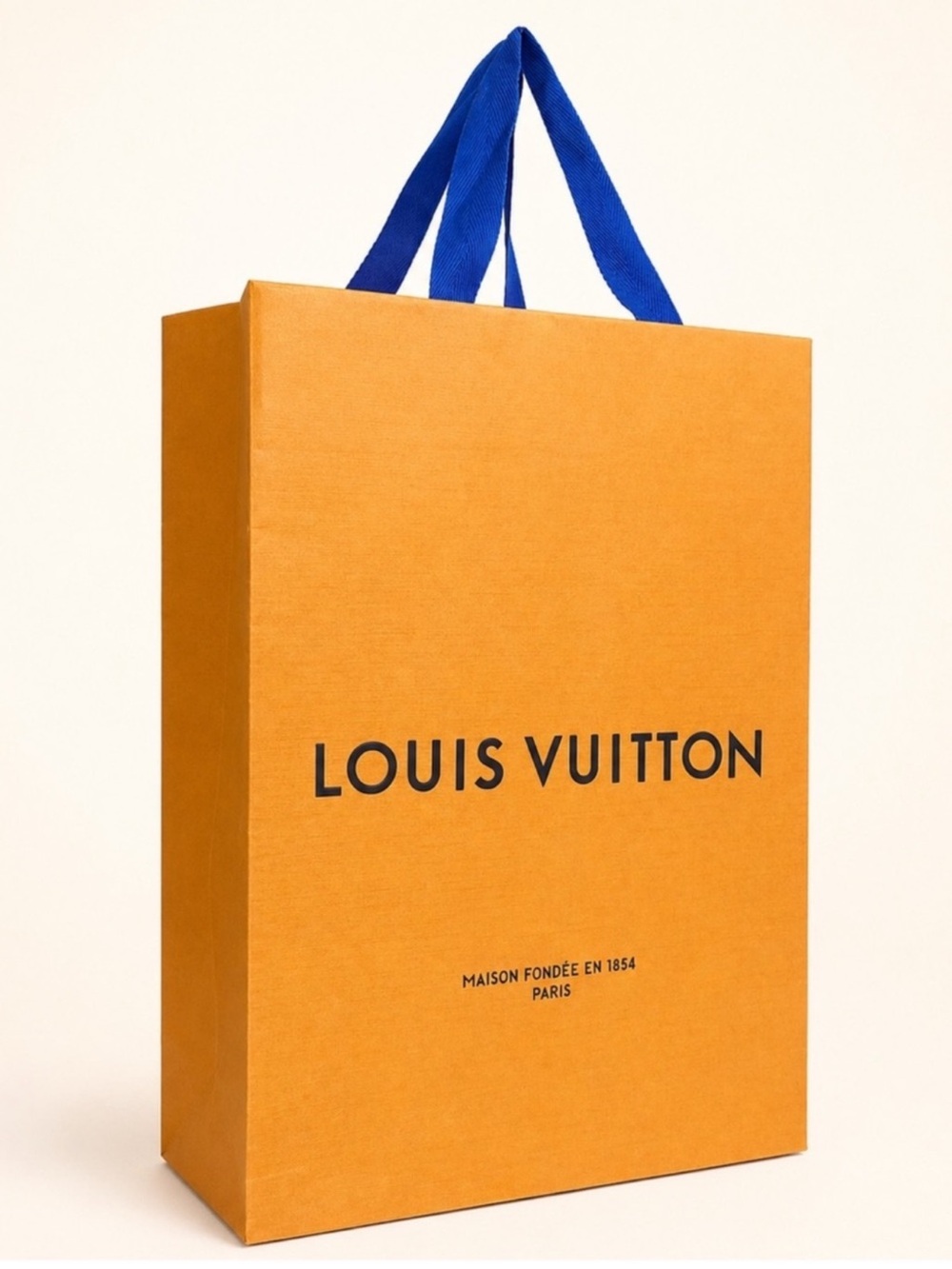 Louis Vuitton Orange Shopping Gift Bag Blue Handles 9.75 x 14